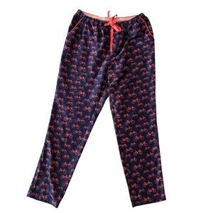 ANTHROPOLOGIE Eloise‎ Bike Print Pajama Bottoms Blue Satin Loungewear. Small